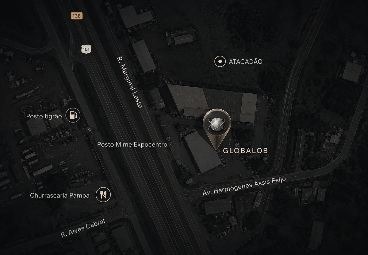 Mapa com a localização do showroom na Av. Hermógenes Assis Feijó, ao lado do Posto Mime Expocentro
